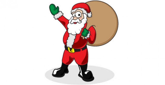Santa Claus santa Christmas waving and carrying a bag on his shoulder about Holiday North Pole